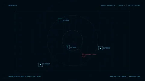Naval Tactical Command Interface with Maritime Target Tracking Display Stock Footage 340822522