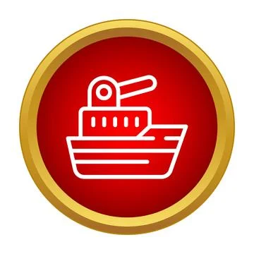Naval warship icon on red circle background Stock Illustration