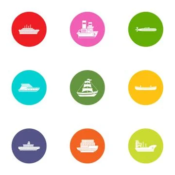 Nave icons set, flat style Stock Illustration