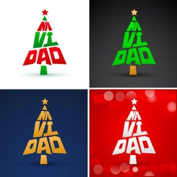 Navidad, Christmas Spanish text Vector Pine Lettering Shape Collection Set. Stock Illustration