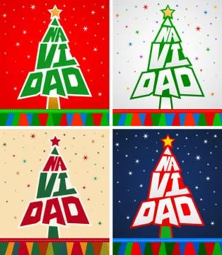 Navidad, Christmas Spanish text Vector Pine Lettering Shape Collection Set. Stock Illustration