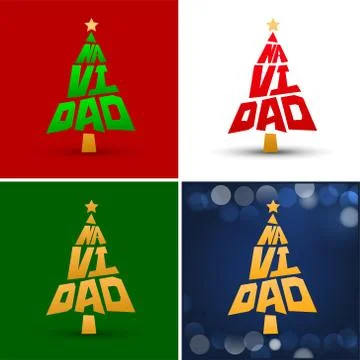 Navidad, Christmas Spanish text Vector Pine Lettering Shape Collection Set. Stock Illustration