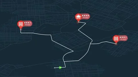 Navigate isometric city map, exploring available properties, potential choices Stock Illustration