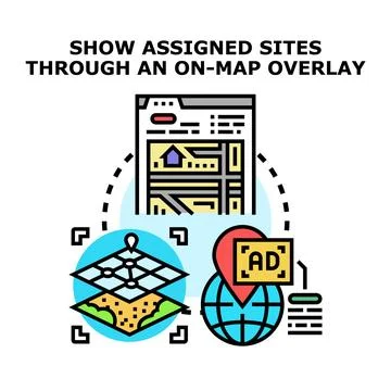 Navigating assigned sites with map overlay interface Ilustração Stock