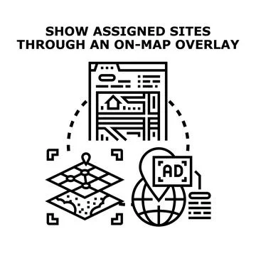Navigating assigned sites with map overlay interface Stock Illustration