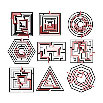 Navigating complex geometric mazes finding solutions Stock Illustration