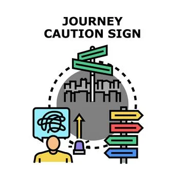 Navigating complex journey with caution, warning about choices ahead Stock Illustration