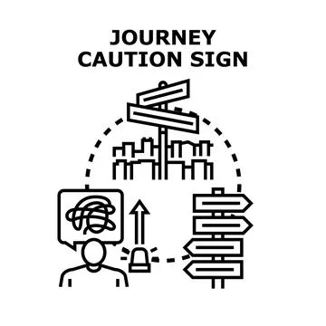 Navigating complex journey with caution, warning about choices ahead Stock Illustration
