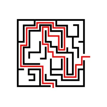 Navigating complex maze finding successful solution path Stockillustratie