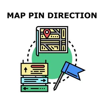 Navigating destination with map pin and direction signs Stock Illustration
