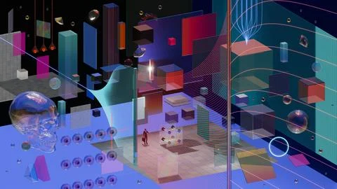 Navigating a Digital Dreamscape - Exploring Abstract Virtual Reality Inside Stock Illustration