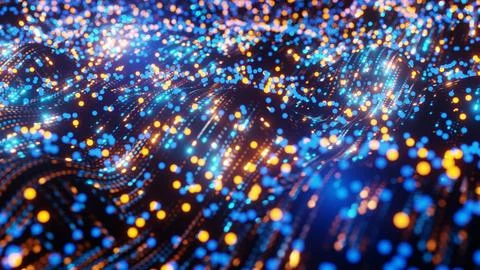 Navigating the Digital Landscape: Parallel Data Streams in Vibrant Waves, 3D Stock Illustration