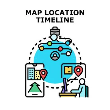 Navigating digital map location tracking timeline concept Stock Illustration