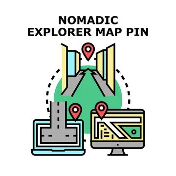 Navigating digital maps and discovering travel destination concepts Stock Illustration