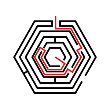Navigating geometric maze finding solution to complex problem Stock Illustration