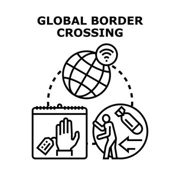 Navigating global border crossing challenges and migration concepts Stock Illustration