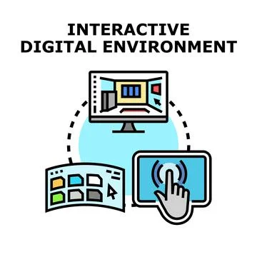 Navigating interactive digital environment and virtual world Stock Illustration