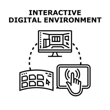 Navigating interactive digital environment and virtual world Stock Illustration