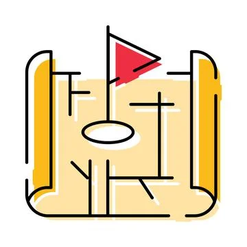 Navigating a labyrinth on an orange map towards a red flag イラスト素材