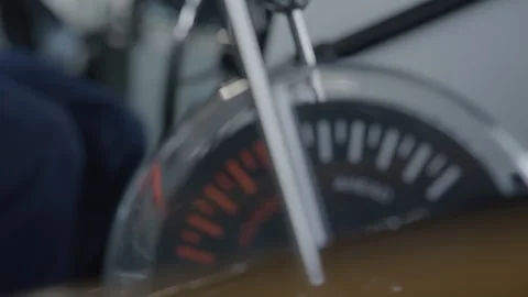 Navigating a large oceanfaring ship steering wheel and speed gauge Stock Footage 331343650