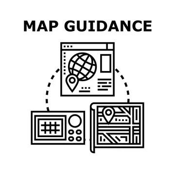Navigating map applications for location guidance and finding direction Stock Illustration