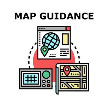 Navigating map applications for location guidance and finding direction Illustration