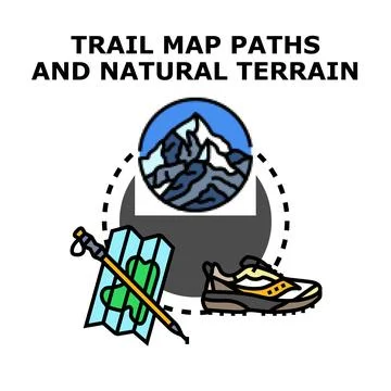 Navigating mountain terrain using hiking map and gear Stock Illustration