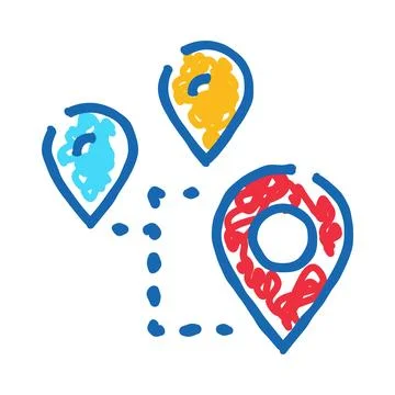 Navigating multiple destinations with location marker pins Stock Illustration
