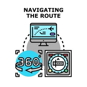 Navigating route with flight path and 360 view 스톡 일러스트