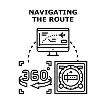 Navigating route with flight path and 360 view Stock Illustration