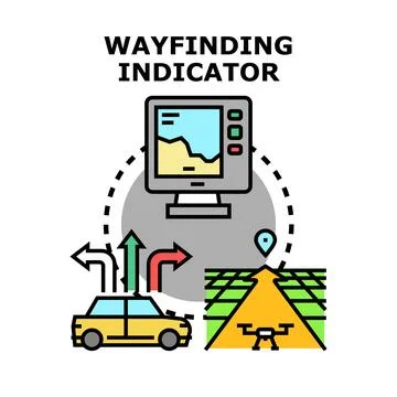 Navigating route selecting path using wayfinding indicator system Stock Illustration
