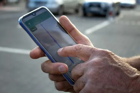 Navigating with a smart phone Foto stock