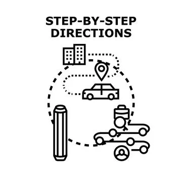 Navigating step by step directions for route planning and travel 스톡 일러스트
