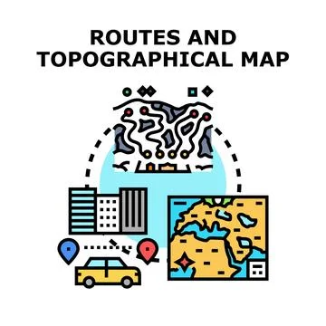 Navigating topographical map and road routes concept Ilustración de archivo