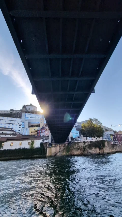 Navigating under Dom Luis I Bridge on Douro river in Porto, Portugal Video stock 335638252