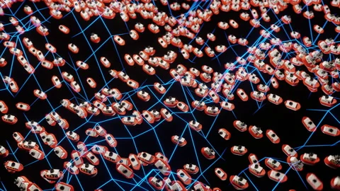 Navigating The Web - Network Grid 3D CGI Animation Concept Stock Footage 164476142