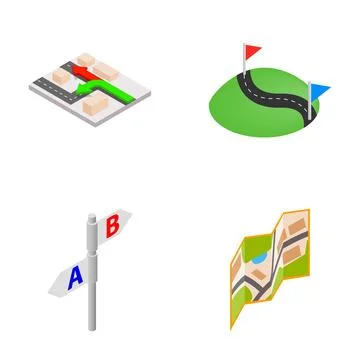 Navigation and location finding isometric icon set 스톡 일러스트