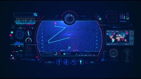 Navigation and Location HUD Interface for GPS Tracking and Smart Mapping Stock Footage 332967904