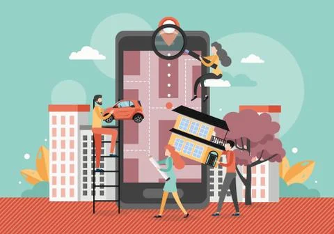 Navigation app, vector flat style design illustration Stock Illustration