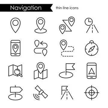 Navigation apps icon set thin line Stock Illustration