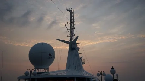 The navigation array antenna radar on a cruise ship at dusk or dawn Stock Footage 47140454