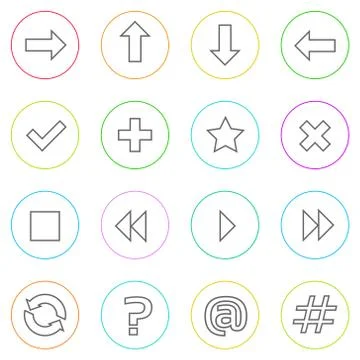Navigation Arrow Contol Thin Line Simple Icons Set Colorful Stock Illustration