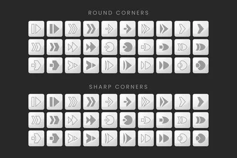 Navigation Arrow Icon Set with Round and Sharp Corner Options for UI Web De.. Stock Illustration