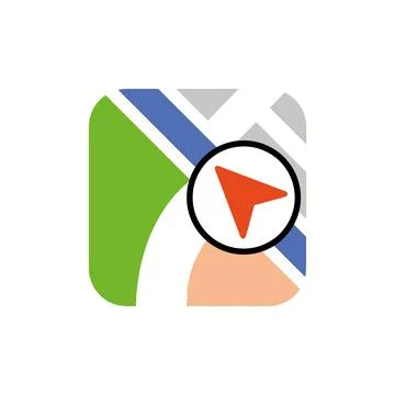 Navigation arrow on map, satellite based positioning and navigation assistance Stock Illustration