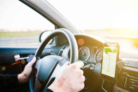 Navigation auto map system. Global positioning system on smartphone screen in Stock Photos