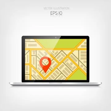 Navigation background with laptop and map.Responsive web design. Adaptive user Stock Illustration