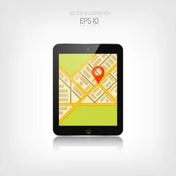 Navigation background with tablet and map.Responsive web design. Adaptive user Stock Illustration