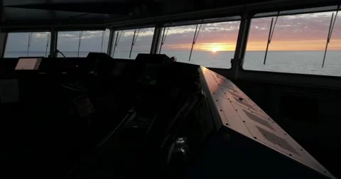 Navigation bridge of ship in sunset Stock Footage 51523382