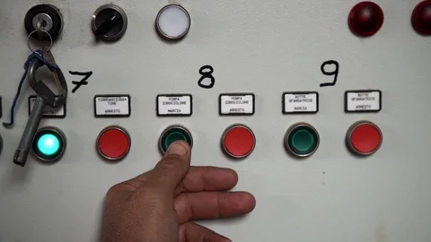 Navigation cab of a small ferry. A hand pushes a button. About commands Stock Footage
