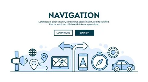 Navigation, concept header, flat design thin line style Illustrazione stock